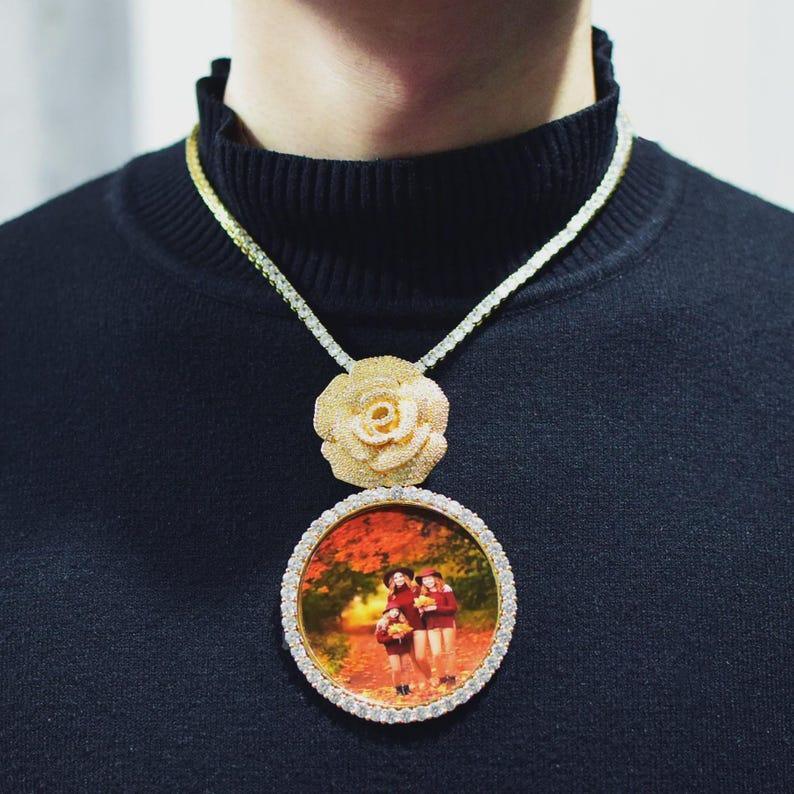 CUC Custom Photo Pendant Rose Flower Bail Memory Frame Picture Necklace Chain Iced Out Zircon Men Women Hip Hop Jewelry NEW - CaratixJewelry